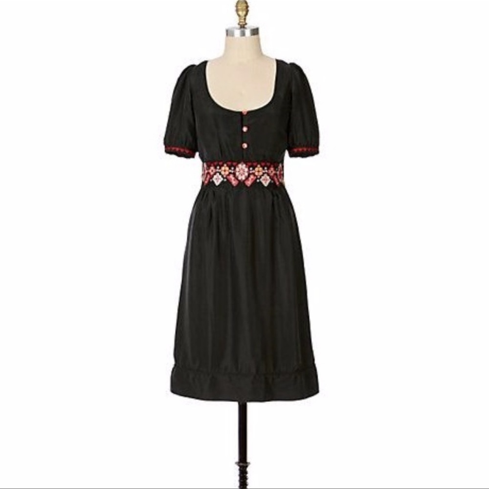 Anthropologie Voila Silk Embroidered Dress